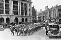 Japanese troops marching through Fullerton Square, Singapore - no exact date given