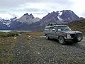 This car - GMC Sierra - did all the Panamericana from Deadhorse / Prudhoe Bay, Alaska to Ushuaia, Tierra del Fuego, Argentina. Shown in front of Torres del Paine, Patagonia, Chile.