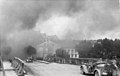 English: Germans driving across car bridge in Hrodna, in the back Church of the Discovery of the Holy Cross Русский: Немцы движутся по автомобильному мосту в Гродно, на заднем плане Костёл Обретения Святого Креста и монастырь бернардинцев, июль 1944