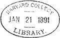 1891 - Stamp from the Harvard University Library