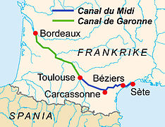 Situation du canal de Garonne et du Canal du Midi.