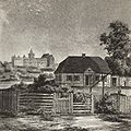 English: The castle and Wincenty Pol manor house in 1883 Polski: Zamek i dworek Wincentego Pola w roku 1883