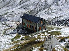 Tour du Mont Blanc, former customs building on the Italian side just below the col (now a museum).