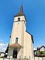 Le clocher de l'église Saint-Ferréol de Publier en Haute-Savoie.