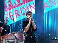 Alex Kapranos of Franz Ferdinand performing at the Open Air Theatre in October 2005