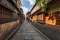 41 Wooden and bamboo facades of dwellings with sudare in a cobbled street of Gion, perspective effect with vanishing point, Kyoto, Japan uploaded by Basile Morin, nominated by Basile Morin,  14,  0,  0