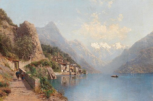 1910 painting, Robert Schultze - Gandria on Lake Lugano,