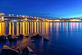 Theodor-Heuss-Brücke, Blick von Kastel (Hessen) nach Mainz (Rheinland-Pfalz) über den Rhein