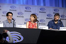 Dan Mintz, Kristen Schaal & Eugene Mirman (51987755818).jpg