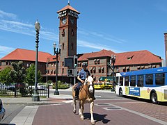 Mounted policeman with Union Station