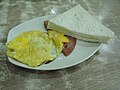 fried egg and spam with bread