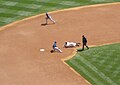 Brett Gardner stealing 2nd against the Texas Rangers on April 18, 2010