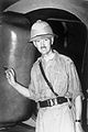 Lieutenant General Percival leaving a plane on his arrival in Singapore as the new GOC Malaya