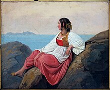 Young Italian woman sitting on the rocks in Capri (1827)