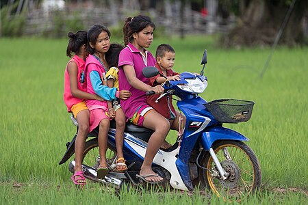 Five children on a motorycle