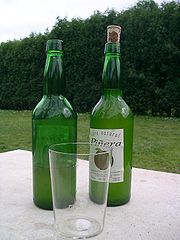 Bottle and special glass of cider (Asturias, Spain)