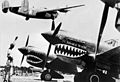 Liberator bomber crosses the P-40 fighter planes.