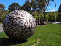 The scuplture Eran by Gloria Fletcher Thapich AO on display outside the National Gallery of Australia