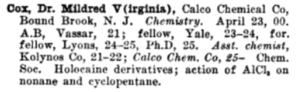 Thumbnail for File:Mildred Virginia Cox biography in American Men of Science (1927).png