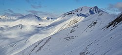 Vue sur la montagne depuis le sommet des Verdons de la station de la Plagne (Alpes, France).