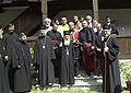 His Holiness Serbian Patriarch Pavle and actors of Theatre in Monastery Voljavča, 2005.
