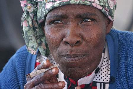 A Nama women smoking in Namibia