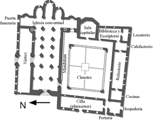 Planta del primitivo monasterio de Santo domingo de Silos, tal como sería en el siglo XII