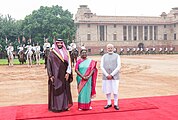 PM Modi, President Droupadi Murmu and Saudi Crown Prince Mohammad bin Salman at Rashtrapati Bhavan (11 September 2023)