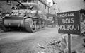 A Sherman tank moves through Bois Holbout, during the advance to Falaise, 15 August 1944.