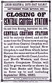 1890 - Poster announcing the closure of Croydon Central Railway Station, London