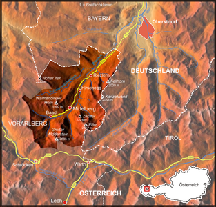 map of the valley, Oberstdorf (Bavaria) and in South: Lech (Vorarlberg - Österreich)