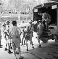 A casualty from the battle area being put into an ambulance on arrival at Singapore - December 1941 - January 1942