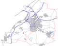 Bristol area with county boundaries, rivers, towns, roads and railways, no words.