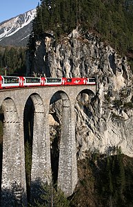 Rhaetian Railway Glacier Express on the Landwasser Viadukt Image is also a Featured picture of the canton of Graubünden