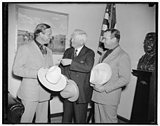 Gene Autry, the singing cowboy, with Vice President John N. Garner & unidentified LCCN2016876993.jpg
