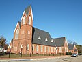 L'église Presbyterienne d'Eufaula, en Alabama. Construite dans le style gothique victorien en 1869, elle avait à l'origine un toit polychrome orné d'une crête métallique tout au long de son faîtage.
