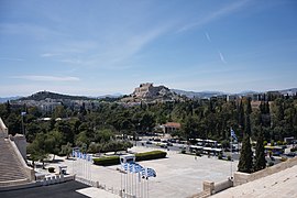 View of the Acropolis of Athens from the Panathenaic Stadium on April 22, 2021.jpg