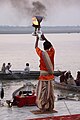 Morning Aarti of the Ganges, ghats of Varanasi.