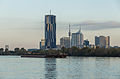 Donaucity Vienna, with a river boat, seen from Donaumarina