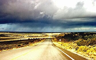 Rain above road near Black Mesa