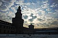 Sforza Castle in shadow, main court in shadow