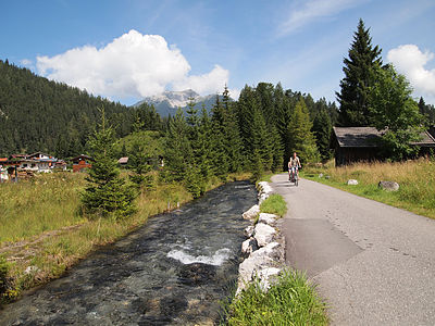 Cycling trail along Loisach in Biberwier