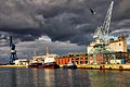 harbour view of Bassin 1 of town Aarhus in Denmark May 2019