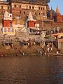 Early morning view of Ahilya ghat in Varanasi.