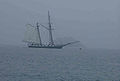 Voilier dans la brume au large d'Ouessant dans la baie de Lampaul