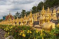 53 Multiple rows of golden statues of the Buddha seated with flowers, at Wat Phou Salao, Pakse, Laos uploaded by Basile Morin, nominated by Basile Morin,  8,  2,  0