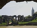 Saintes, amphitheater and view on the Saint-Eutrope church.