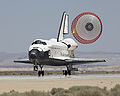 Atlantis drag chute is open after touchdown.