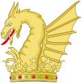 English: The dragon often appears on the top of some ancient coats of arms of the kings of Aragon. Español: Cimera del Rey de Aragón.