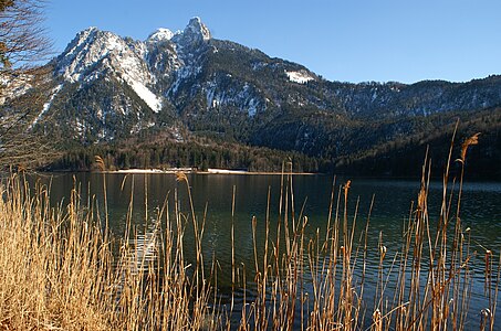 Älpleskopf (1591 m), kleiner Säuling und die Spitze des Pilgerschrofen über dem Alpsee